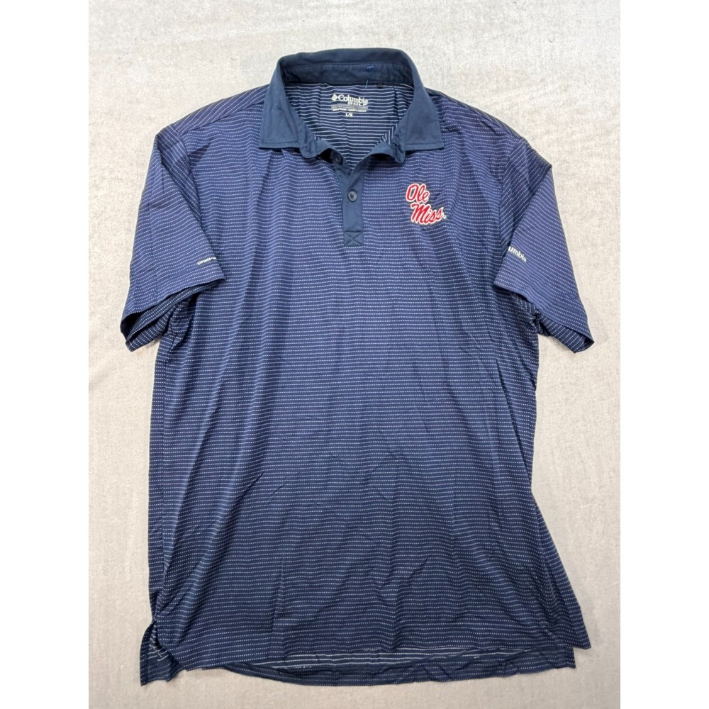 Columbia Golf Ole Miss University Striped Polo Shirt Blue Size Large OMNI-Wick